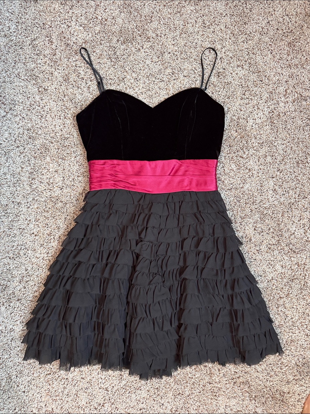 Betsey Johnson Black & Fuchsia Ruffle Dress